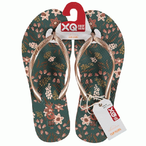 XQ Footwear - Flip Flops Teenslippers Dames bloemen groenblauw- maat 37