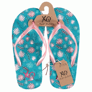 XQ Footwear - Flip Flops Teenslippers Girls met bladeren turquoise/roze - maat 25/26