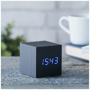 Gingko - Cube Click Clock Black/Blue Led