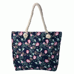 Strandtas Bloemen donkerblauw