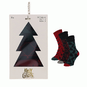 Kerstsokken in geschenkdoosje 3-pack maat 41-46 (rood/zwart/groen)