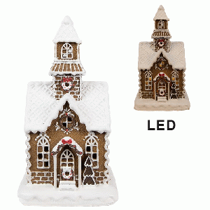 Peperkoekhuisje met LED-verlichting bruin/wit