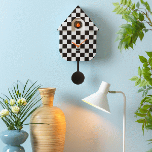 Modern Cuckoo wandklok - Checker zwart