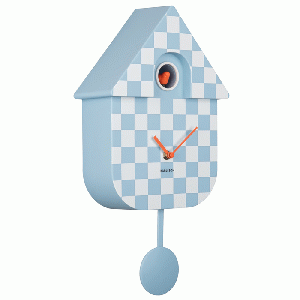 Modern Cuckoo wandklok - Checker lichtblauw