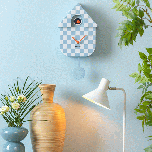 Modern Cuckoo wandklok - Checker lichtblauw