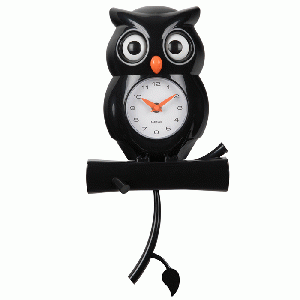 Wandklok Owl Pendulum zwart